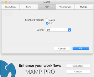 OS X 無料版の MAMP で PHP のバージョンを標準から変更する方法