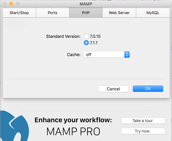 OS X 無料版の MAMP で PHP のバージョンを標準から変更する方法