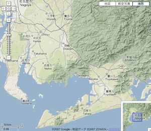 Google Maps に 地形 というボタンが出来た。