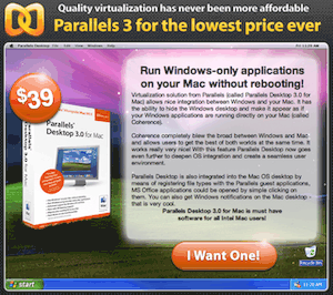 Parallels Desktop 3.0 for Mac が $39