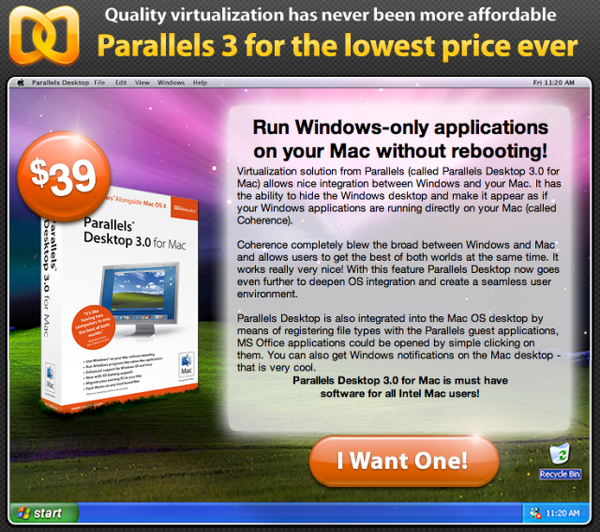 Parallels Desktop 3.0 for Mac が $39
